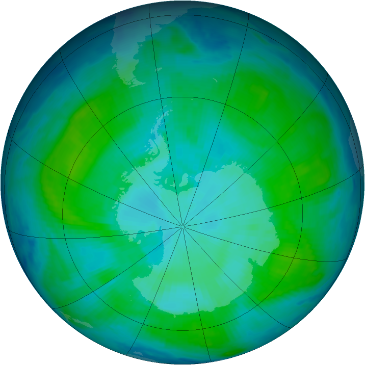 Antarctic ozone map for 19 January 1997